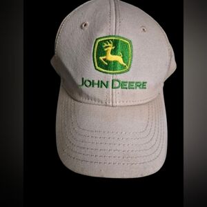 Vtg John Deere Tan Cap with Green and Yellow Logo Snapback